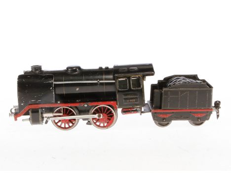 Märklin B-Dampflok R 910, Spur 0, Uhrwerk intakt, schwarz, mit falschem Tender, LS, Z 4