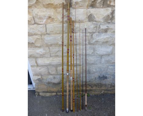 A Collection of Fibre Glass Vintage Sea Fishing Rods, including Milbro 13' 3 pce, Milbrolite 14.1/2' 3 pce, The Gem 8' 2 pce,