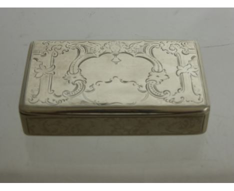 Silver Table Snuff Box, chased with foliage, gilt interior, Austria-Hungarian marks dated 1846, m.m M.K 8 x 5 cms