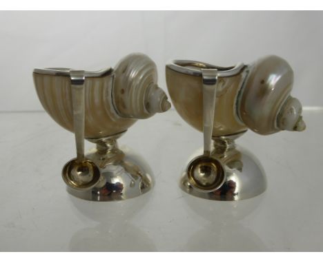 A Pair of Silver and Pearl Shell Salts. Stamped 925 Silver to the base,.