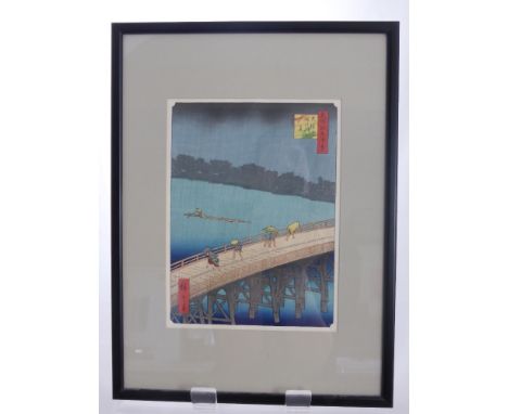 Hiroshige Ando 1797 - 1858 Japanese. Two wood block prints from the 100 Famous Views of Edo series, including "Ohashi (Big Br