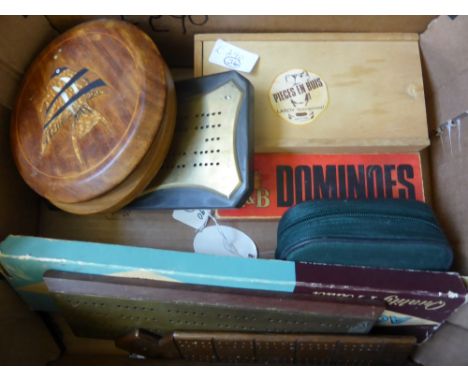 Miscellaneous Games, including wooden chess pieces, cribbage board, dominoes, together with a WWII Corgi Model B-25 B Mitchel