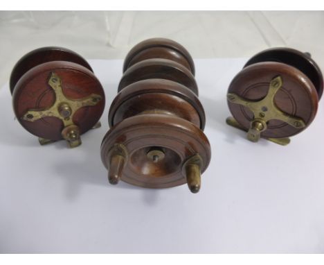Three Wood and Brass Vintage Fly Reels, one by Wilkes Osprey Brand (4).