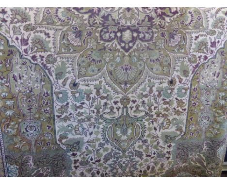 A Vintage Woollen Turkish Style Carpet. The carpet having lotus form design at centre, approx 200 x 300 cms, carpet having le