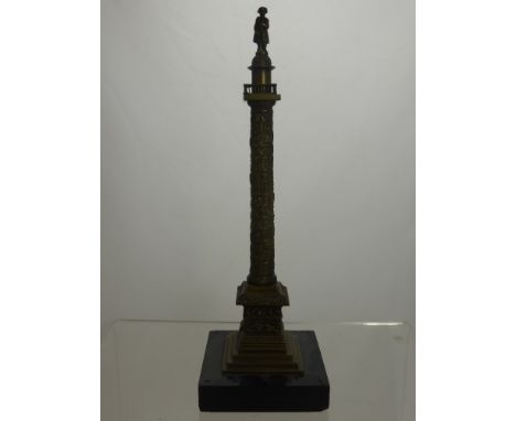 A 19th Century Brass Replica of the Vendôme Column, erected by Napoleon to commemorate the battle of Austerlitz, approx 27 cm