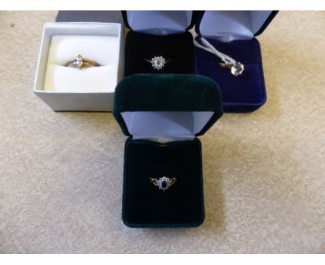 A Collection of Miscellaneous 9 ct Gold Rings, including sapphire and white stone, size K, heart shaped aquamarine size P and