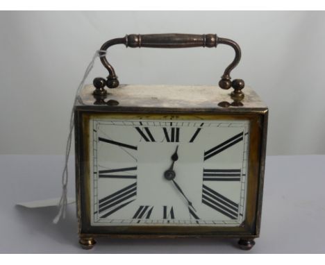 A Vintage French Art Deco Style Silver Plated Carriage Clock, with enamel face with elongated Roman dial.