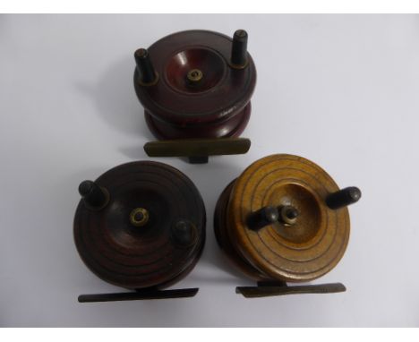 Three Miscellaneous Vintage Wooden and Brass Trout Fishing Reels (3)