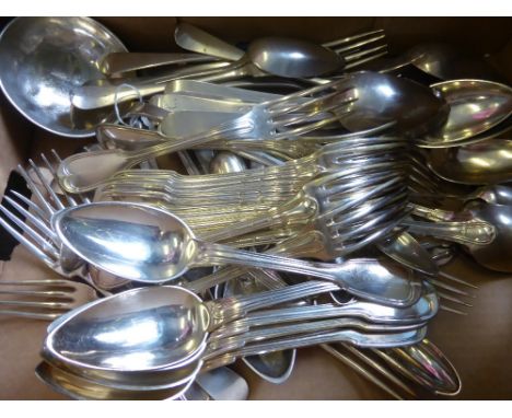 A Quantity of Continental Silver Plate, comprising twenty three large forks, two serving spoons, a ladle, seventeen table spo