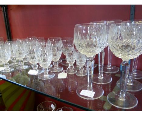 A Collection of Vintage Waterford Cut Glass Wine Glasses, including six hock glasses, seven sherry glasses, six liquer glasse