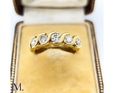 The 18ct yellow gold ring is set with five bright round cut diamonds weighing approximately 1.10ct in total.Box not included;