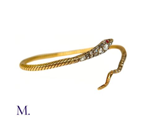 An Antique Diamond-set Snake Bangle The well-crafted snake bangle dates to the 19th Century and is set with old cut and rose 