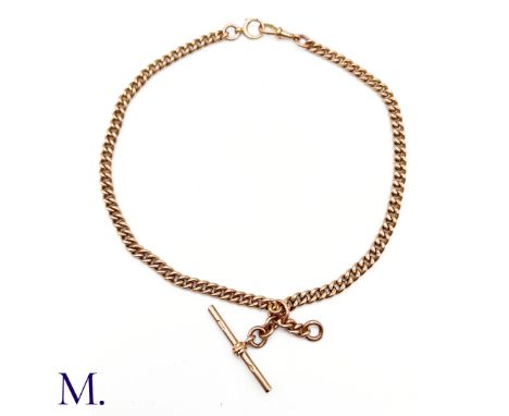 The 9ct rose gold Albert chain terminates in a T-Bar and is secured with a swivel clip.Box not included; for display only.Wei