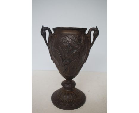 Victorian Coalbrookdale twin handled oil lamp base, lozenge to base, pre 1884 Height 29 cm 