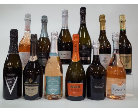 12 BOTTLES WHITE AND ROSÉ PROSECCOBignarosa Park Brut NV; Cantine Maschio Maschio dei Cavalieri Extra Dry NV and Extra Dry NV