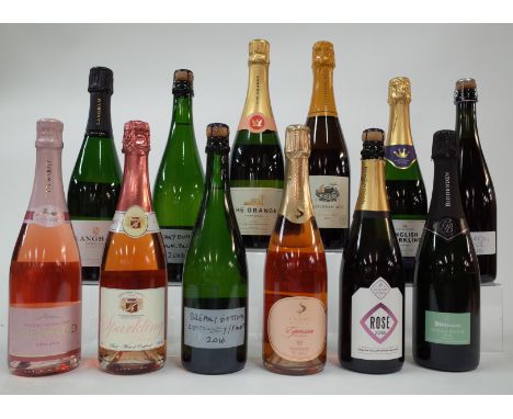 12 BOTTLES ENGLISH SPARKLING WINETinwood Estate Rosé Brut 2018; Chiltern Valley Rosé Brut 2017; Breaky Bottom Chardonnay/Pino