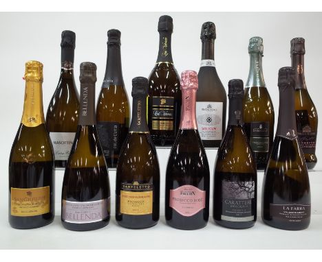12 BOTTLES PROSECCOSan Giuseppe Extra Dry Millesimato 2020; Bellinda San Fermo Brut Millesimato 2020; SanFeletto Brut; Antoni