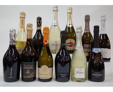 12 BOTTLES ITALIAN SPARKLING WINEAndreola Dirupo Brut 2020; Bisol 1542 Cartizze Valdobbiadene Dry 2020; Cantina di Soave Sett