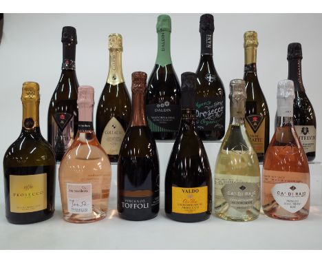 12 BOTTLES WHITE AND ROSÉ PROSECCOEnoitalia Soffio Extra Dry 2020 and Alberto Nani Organic Vegan Extra Dry NV; La Tordera Tor