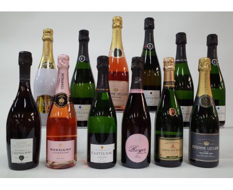 10 BOTTLES CHAMPAGNE AND 2 FRENCH SPARKLING WINEChampagne Castelnau Hors Categorie Brut NV, Brut 2006, Blanc de Blancs Brut 2