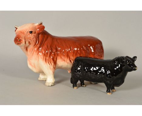 A BESWICK 'ABERDEEN ANGUS BULL' No 1562, gloss, together with a large ceramic bull, length 31cm (2)