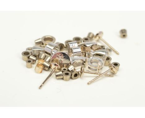 A SELECTION OF JEWELLERY PART AND FITTINGS, to include three spring release clasps, two stamped pt, five cup peg earring post