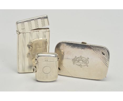 A GEORGE V RECTANGULAR SILVER CARD CASE, engine turned, blind cartouche, makers Stokes &amp; Ireland Ltd, Chester 1920, toget