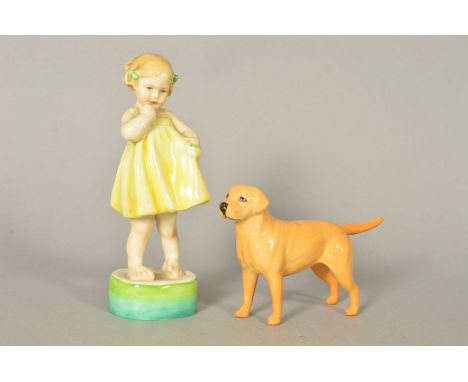 A ROYAL WORCESTER FIGURE, 'Only Me' No3226, height 15cm, together with a Beswick Labrador, golden, No1956 92)