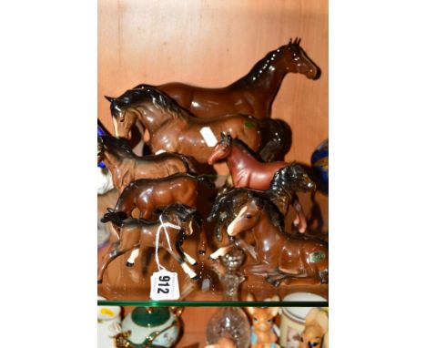 EIGHT BESWICK BROWN HORSES, to include Stock Jogging Mare No855, third version (back leg restored), Foal No815, Foal No915, F