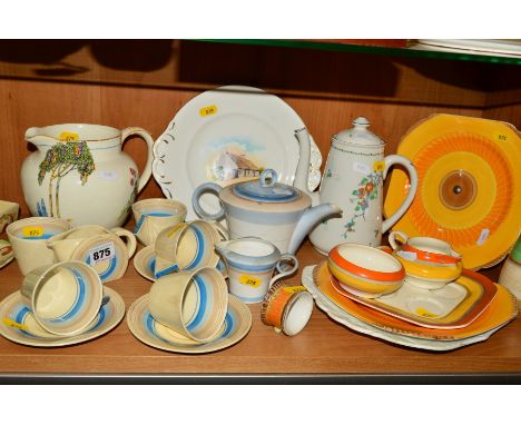 A GROUP OF CERAMICS, to include Clarice Cliff for Newport Pottery part teaset, Bizarre design, concentric graduating brown to