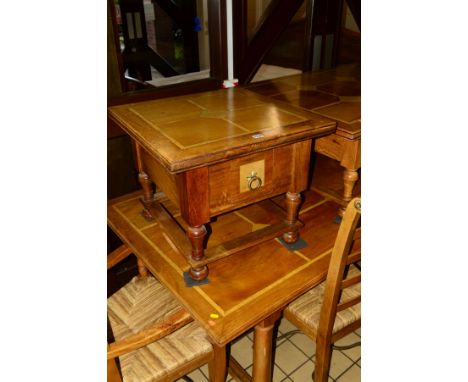 A BARKER AND STONEHOUSE FLAGSTONE MANGO WOOD OCCASIONAL TABLE with a single drawer, 61cm squared x height 50cm (some light sc