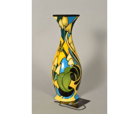 A BLACK RYDEN POTTERY VASE, 'Fairy Ring' pattern, having a square rim to a slender neck and bulbous body, impressed marks to 