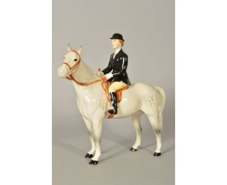 A BESWICK EQUESTRIAN FIGURE GROUP, 'HUNTSWOMAN'  No 1730, grey