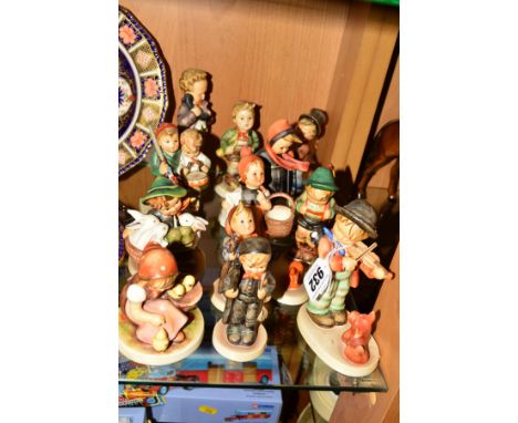 TWELVE HUMMEL FIGURES, 'Puppy Love' HUM1 (broken umbrella handle), 'Sensitive Hunter' HUM6, 'Chimney Sweep' HUM12, 'Meditatio