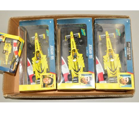 A QUANTITY OF BOXED MATTEL HOT WHEELS RACING 1/18 AND 1/43 SCALE JORDAN FORMULA 1 RACING CARS, all are of Jordan Mugen Honda 