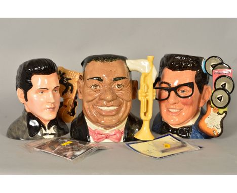 THREE ROYAL DOULTON CHARACTER JUGS, to include limited edition 'Buddy Holly' D7100, No1280/2500 (with certificate, glasses lo