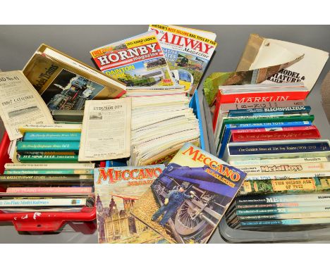 A COLLECTION OF TOY AND MODEL RAILWAY RELATED BOOKS, CATALOGUES AND MAGAZINES, mainly relating to tin toys and trains, assort