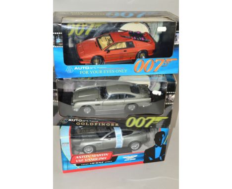 THREE BOXED ASSORTED 1/18 SCALE JAMES BOND RELATED CARS, Pauls Model Art Aston Martin V12 Vanquish from Die Another Day, No.1