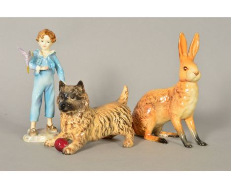 TWO BESWICK ANIMALS, 'Hare' No 1025 (ear reglued) and 'Cairn Terrier' No 1055A (ball reglued to leg), together with a Royal W