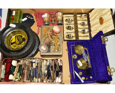 GOODYEAR TYRE ADVERTISING ASH TRAY, with Firestone commemorative G R ash tray, pair of mother of pearl opera glasses, cased w