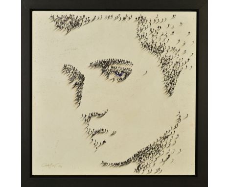 CRAIG ALAN (BRITISH CONTEMPORARY) 'LOVING YOU', a portrait of Elvis composed of miniature figures, limited edition print on c