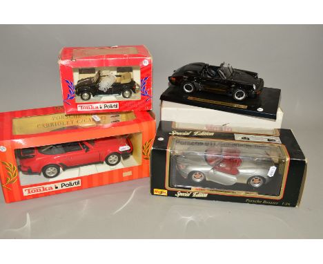 FOUR BOXED SPORTS CAR MODELS, Tonka Polistil 1/16 scale Porsche 911 Cabriolet C/Capote No.01679/01699, 1/25 scale Volkswagen 