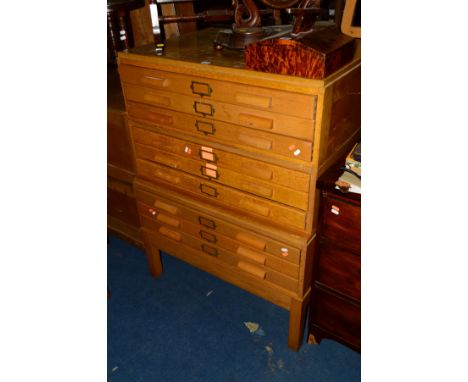 A MID 20TH CENTURY LIGHT OAK NINE DRAWER PLAN CHEST, width 90cm x width of each drawer 85cm x depth 64cm x height 118cm (spli