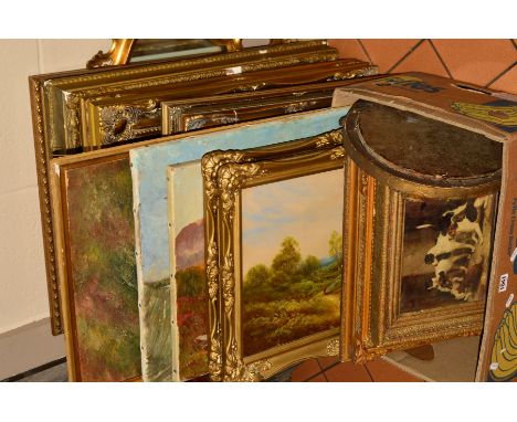 PAINTINGS, PRINTS AND PICTURE FRAMES, etc, to include an oil on canvas depicting cattle drinking from a river, signed E Lento