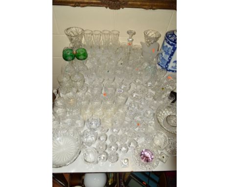 A PARCEL OF CUT GLASS ETC, to include Wordsley crystal wine glasses, Bridge crystal brandy glasses, Victoria crystal, various