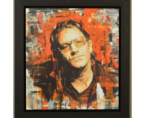 ZINKSY (BRITISH CONTEMPORARY) 'ROCK STAR', a limited edition box canvas print 37/95, portrait of Bono, signed bottom right, f