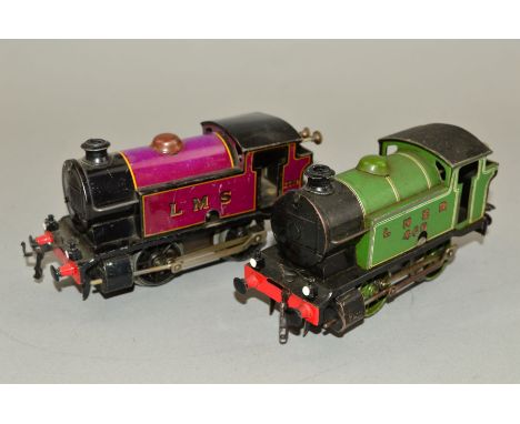 TWO UNBOXED HORNBY O GAUGE CLOCKWORK TYPE 101 TANK LOCOMOTIVES, No.460, L.N.E.R. green livery and No.2270, L.M.S. (faded) mar