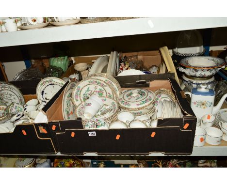 FIVE BOXES AND LOOSE CERAMICS, GLASS including Royal Doulton 'Pastorale' H5002 coffee pot, four cups, six saucers, milk and s