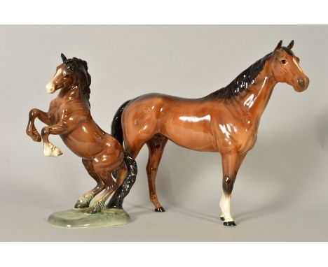 TWO BESWICK BROWN HORSES, 'Welsh Cob' (rearing), No 1014, first version, and 'Large Hunter' No 1734, second version (2) 