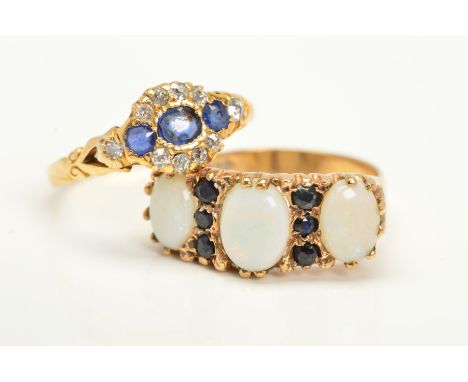 TWO GEM RINGS, the first an early 20th century sapphire and diamond ring, designed as a central oval sapphire flanked by circ